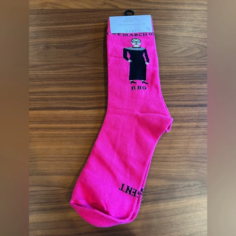 NWT RBG Pink Socks We March On I Dissent Ruth Bader Ginsburg Maggie Ster… - Picture 6 of 9
